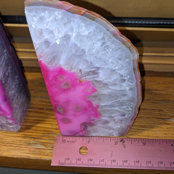 Agate Geode Sections Pair of Dyed Pink​​ - Picture 2 of 15
